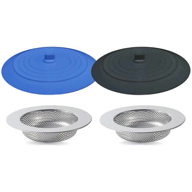 Seatery 4PCS Kitchen Sink Strainer Stopper Kit, Universal Silicone Sink Drain Plug Cover, Drain Water Stopper, 4.5 Inch Stainless Steel Sink Drain Strainer, Food Debris Catcher for Kitchen - Image 1